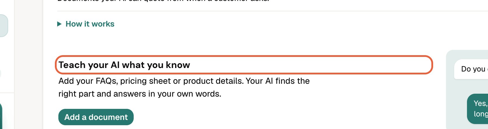 Teach your AI what you know: press Add a document