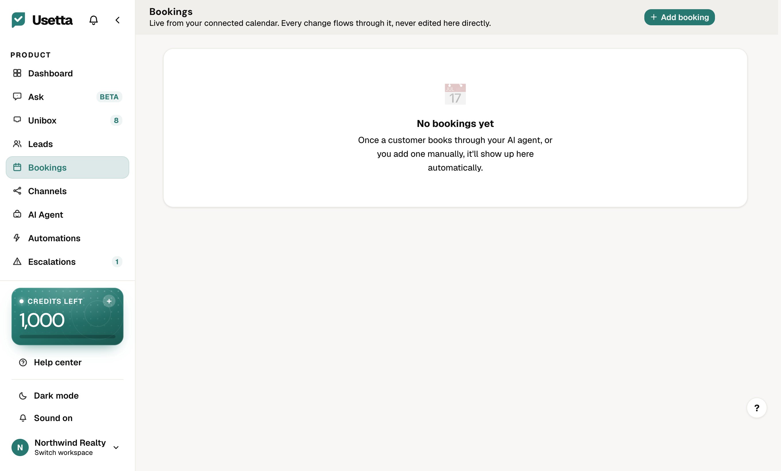 The Bookings page