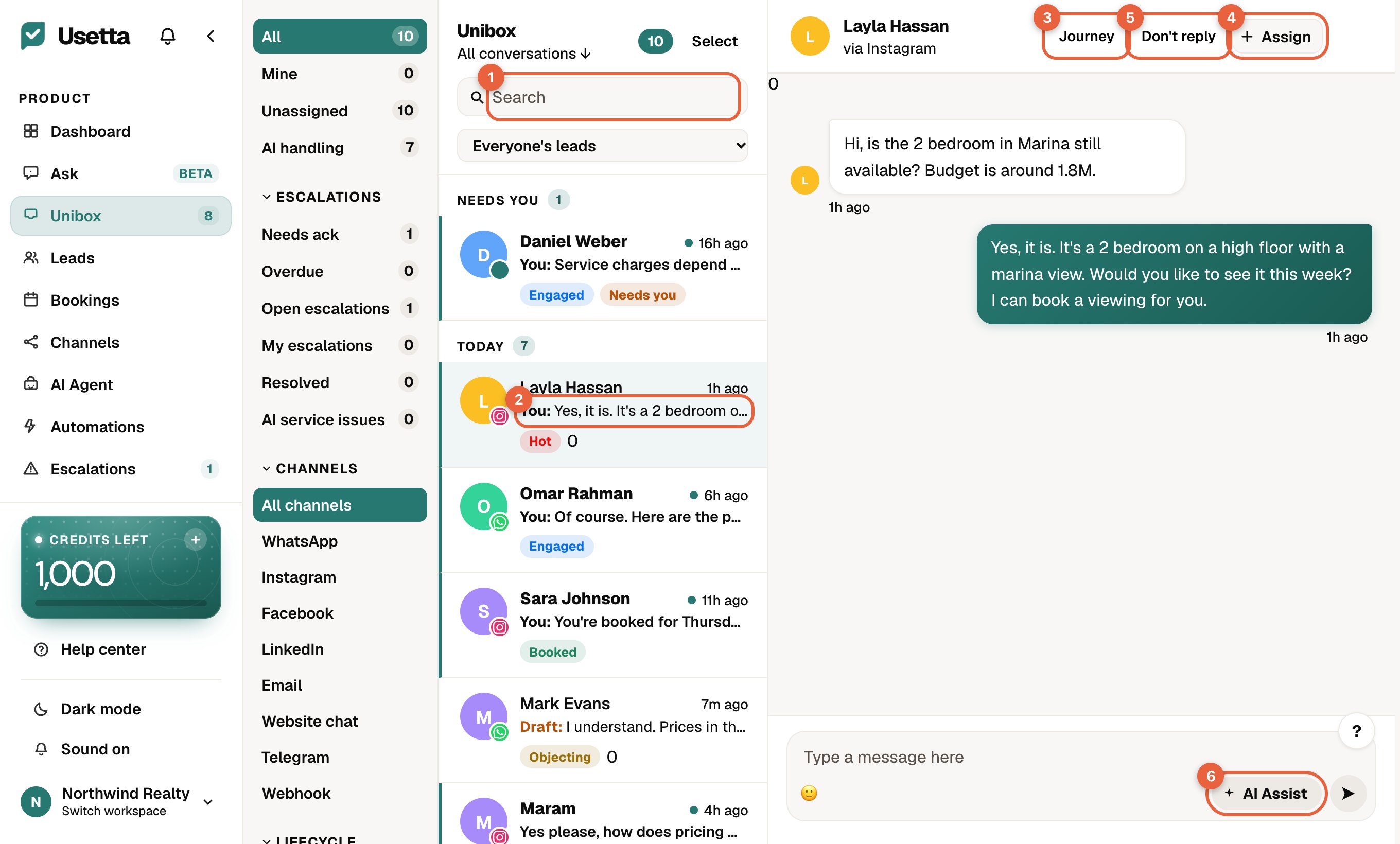 Step 4: the Unibox shows every conversation in one place