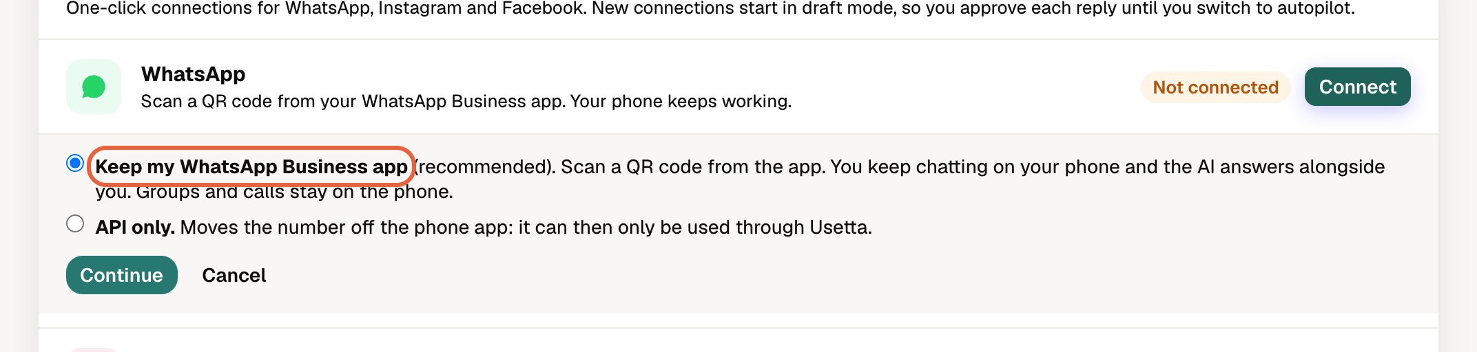 Step 3: choose Keep my WhatsApp Business app